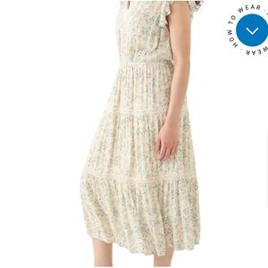 Lucky Brand women floral Print Ruffle tiered midi maxi prairie dress M NWT!